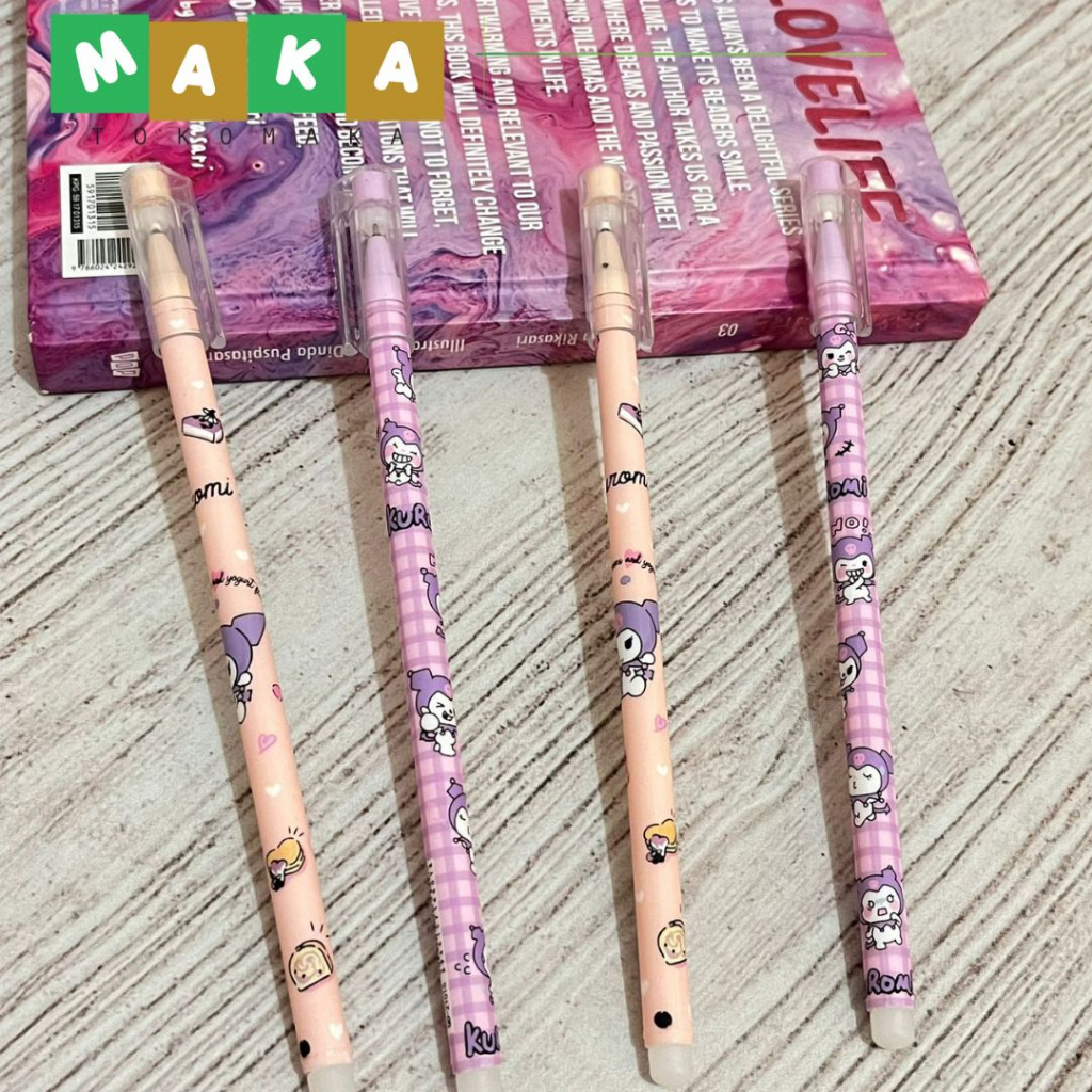 

pulpen bisa di hapus sanrio kuromi pen eraseable kuromi bolpen gel tinta hitam pena perlengkapan sekolah alat tulis kantor