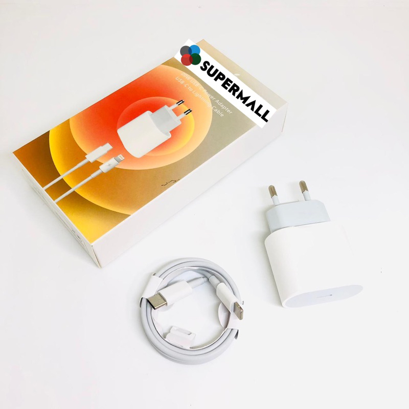 charger 20w packing orange adaptor set lengkap + kabel data pd type c to lighning isi daya cepat full 100%