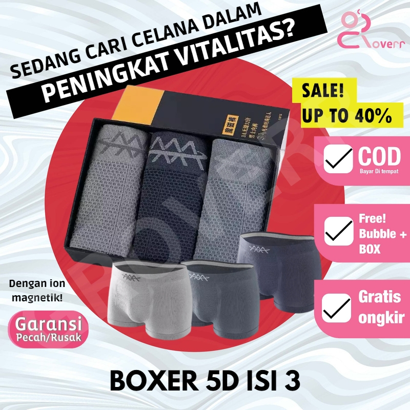 Celana Dalam 5D Magnetic Premium Boxer Therapy Kesehatan Vitalitas Pria Bahan Seamless Original CD Magnet 1 Box Isi 3 Pc Original