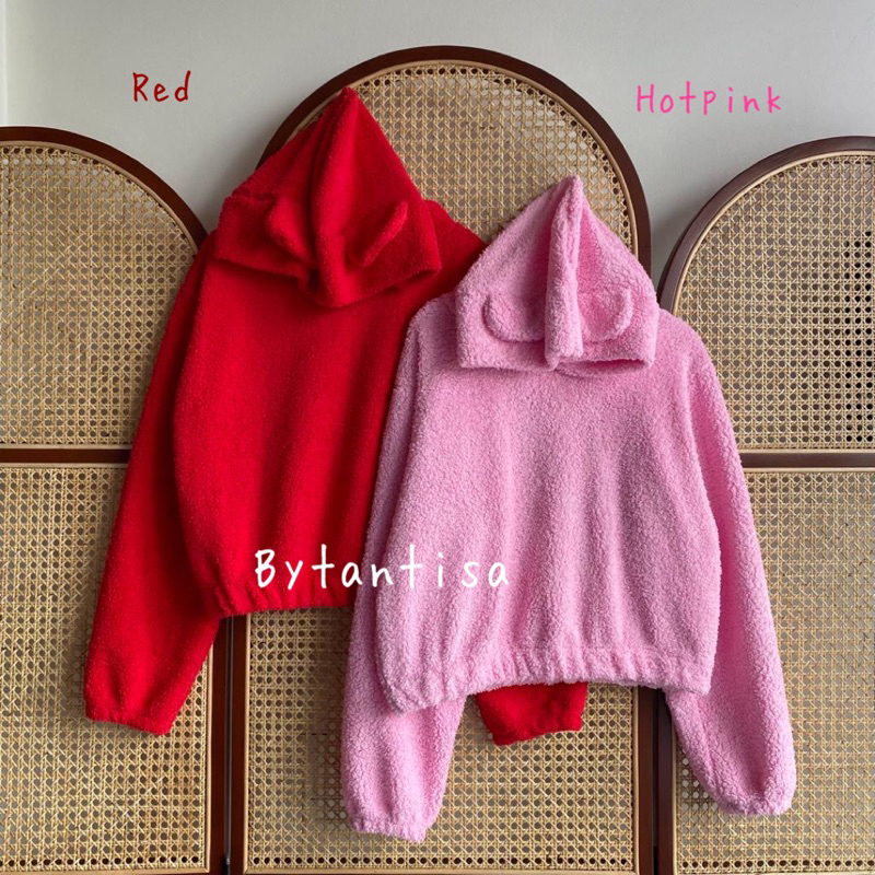 HOODIE KUPING BEAR BAHAN BULU LEMBUT