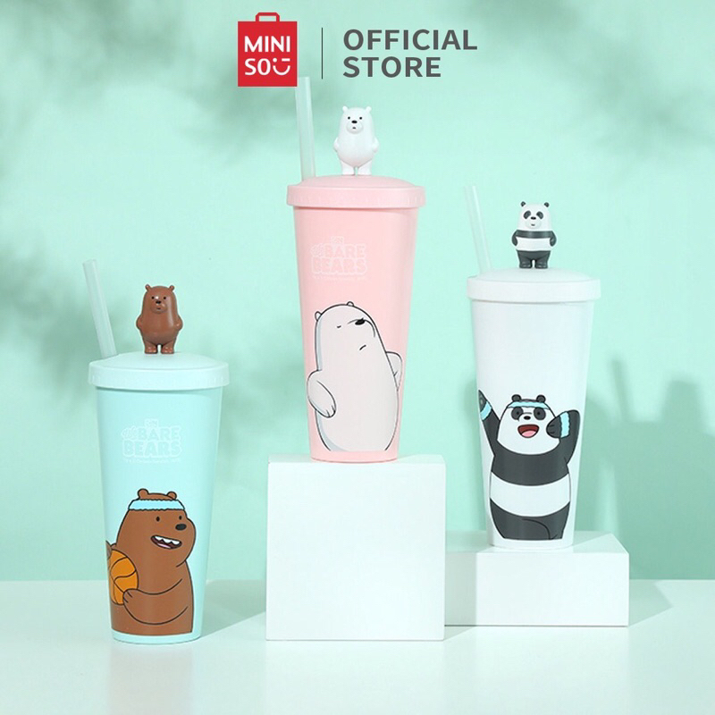 Jual Flashsale Miniso Botol Minum Sedotan Plastik Ml We Bare Bear