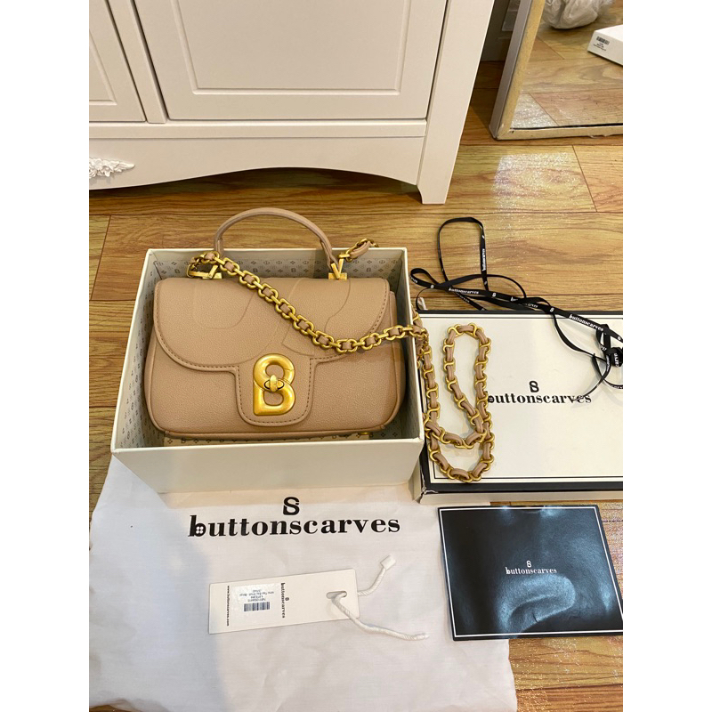 alma bag small buttonscarves warna beige , preloved