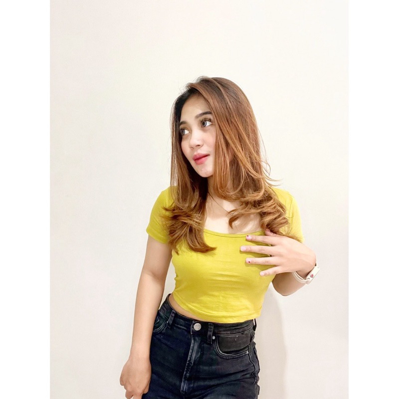 [ UNEED.CLO ] Square Neck Crop Top Premium Double Layer | Korean Crop Top Square Kotak