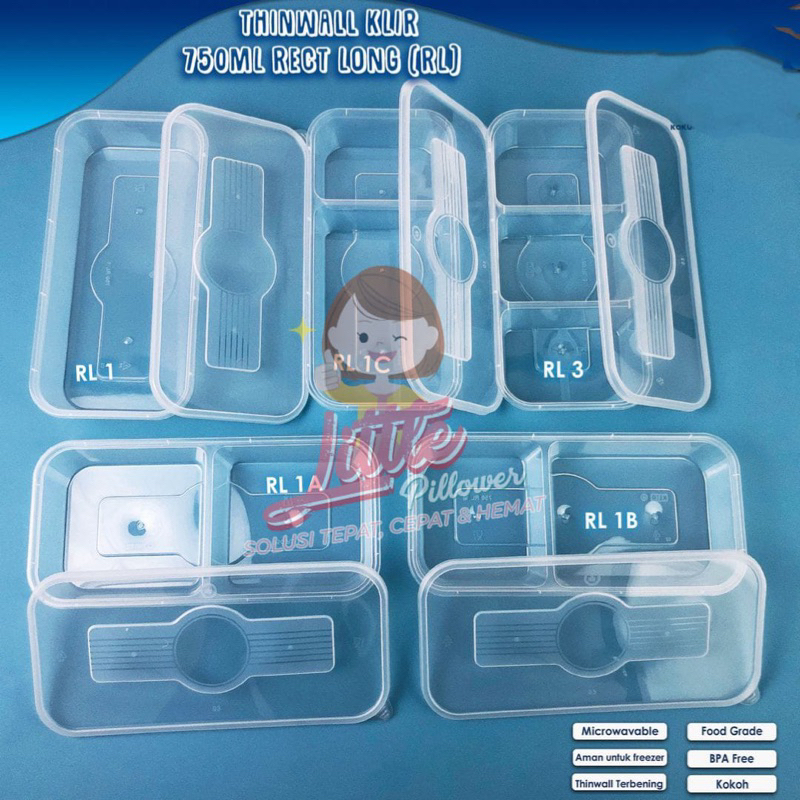 (RL1B) Thinwall Klir Rectangle Long Food Grade Super Bening 750ml