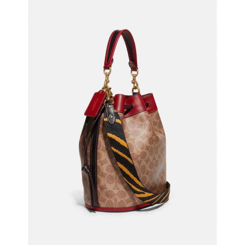 Coach Lunar New Year Field Bucket Bag In Signature Canvas With Tiger Rexy (C7769)