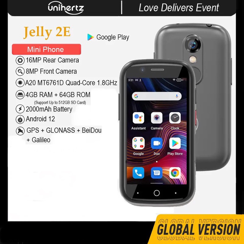 Unihertz Jelly 2E 4GB + 64GB Smartphone Mini 2000mah 4G Android 12 NFC