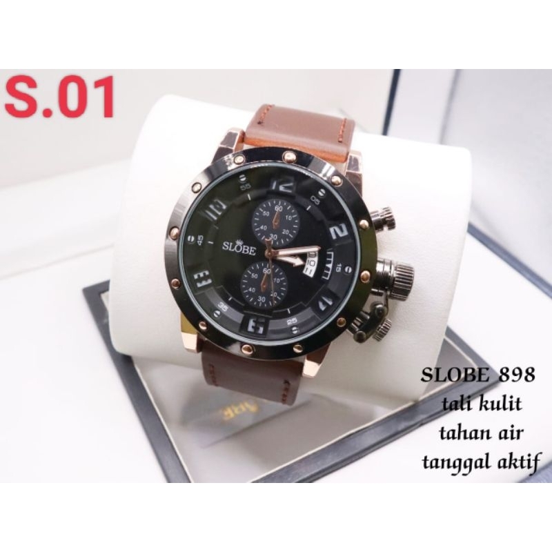 Beli 1 Gratis 1!! Jam Tangan Pria original SLOBE 898 | Jam Tangan cowok Kulit Harga Promo Terkeren