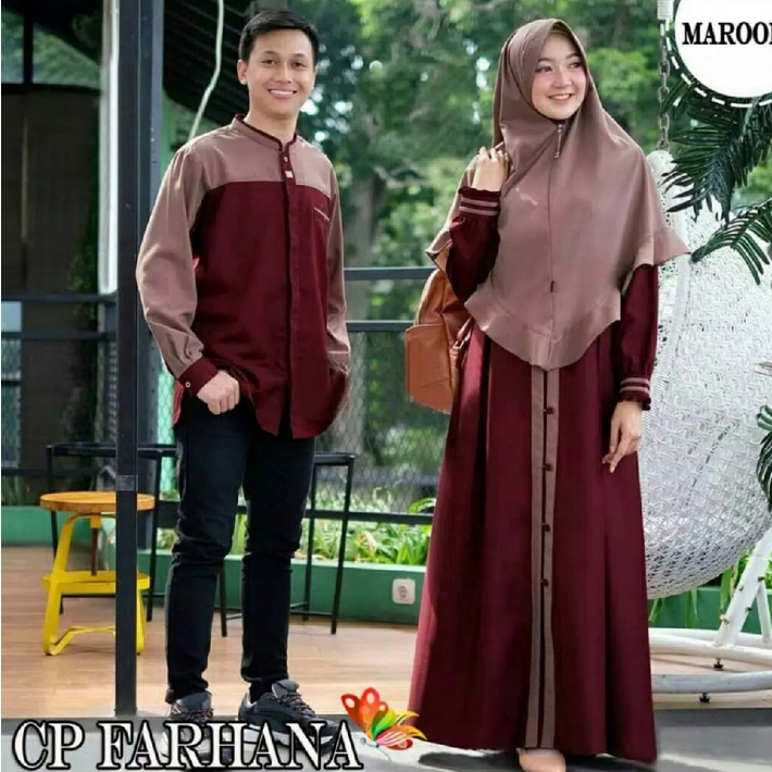 Couple Gamis Wanita Dan Baju Kemeja Pria Muslim Kekinian Lebaran Terbaru 2023 HOPYLOVY