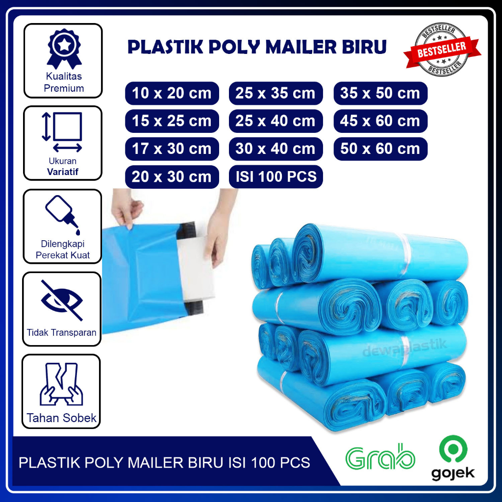 Jual Poly Mailer Biru Muda Isi 100 Pcs Polymailer Kantong Plastik Ldpe Amplop Packaging Plastik 2350