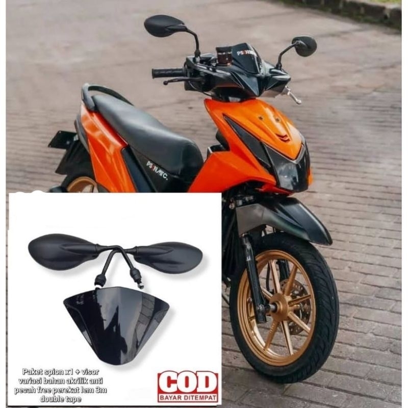 paketan variasi kaca spion x1 plus visor variasi pnp beat fi lama bahan tebal anti pecah plus lem do