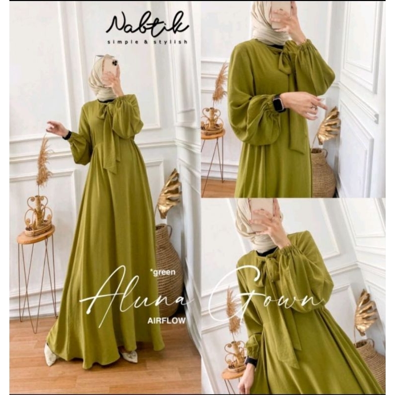 GAMIS TERBARU ALUNA GOWN SERIES CRINKEL AIR FLOW /MIDI DRES FASHION MUSLIM