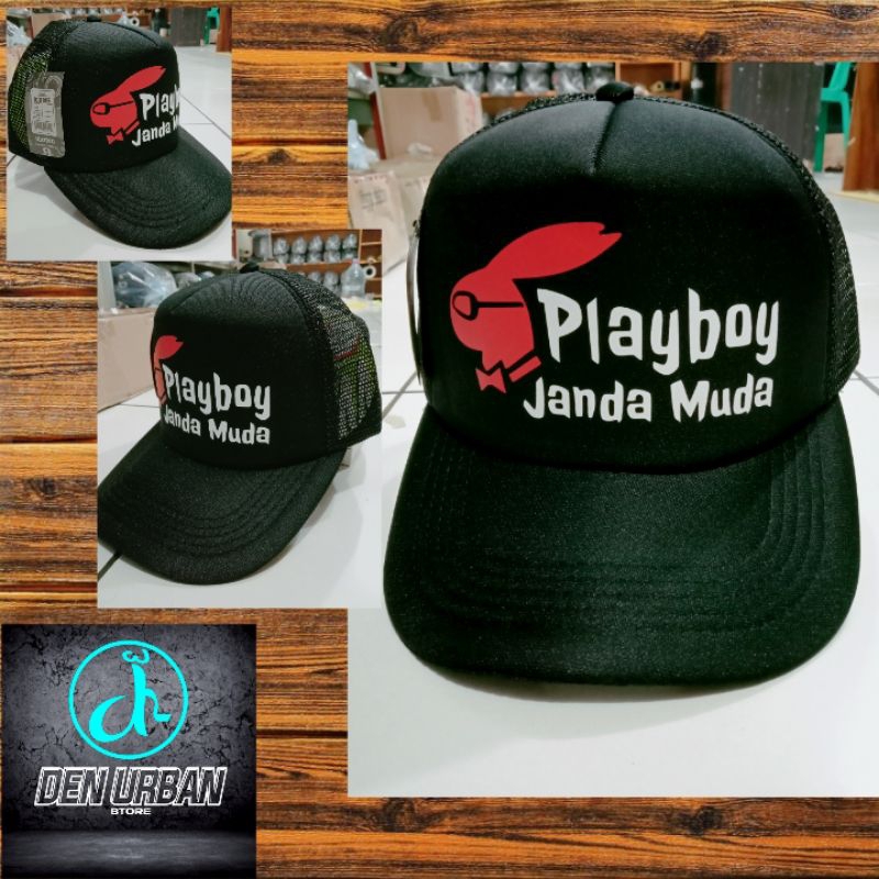 Topi Bisbol Trucker Jaring Playboy Janda Muda Topi Distro Logo Costum Trucker hat Premium Terlaris -
