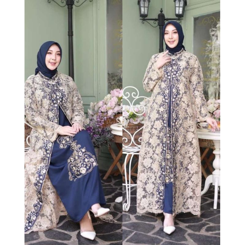 BAJU PESTA // INNER + OUTER // GAMIS LEPAS TILLE CORNELY FULL FURING BAHAN SAKURA //SERAGAMAN KELUARGA//BAJU LEBARAN// KEBAYA MODERN // KEBAYA WISUDA // By Bura