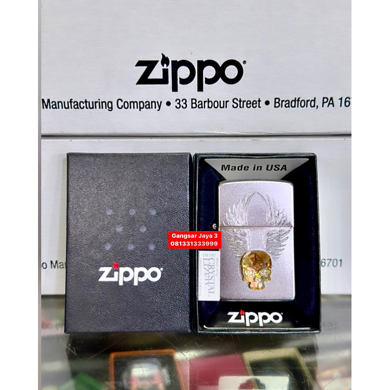 korek zippo original USA Gold Skull Design Crystal Swarovski