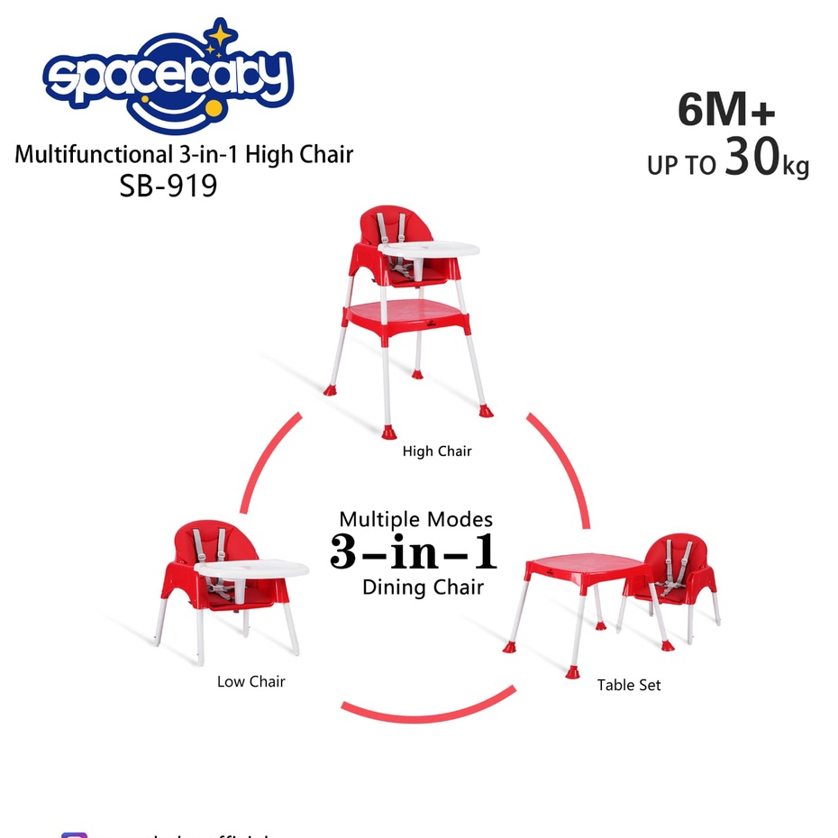 SpaceBaby SB 919 Baby Chair 3 IN 1 Booster Baby Seat 3IN1 SB919 Space Baby High Chair Kursi Makan Anak Bayi 3IN1 SB 917 SB917 SB 918 SB918