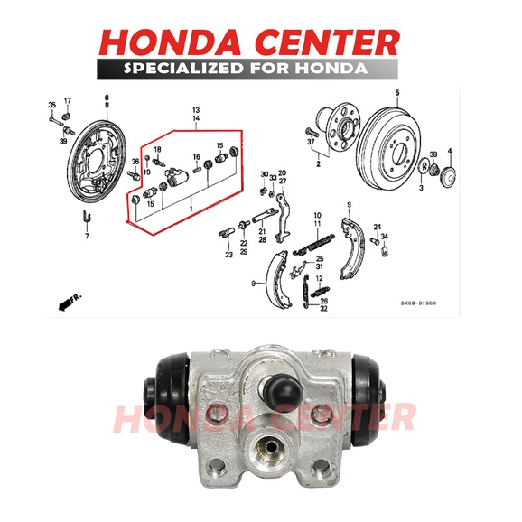 blok cylinder wheel rem belakang honda city 1996 1997 1998 tromol