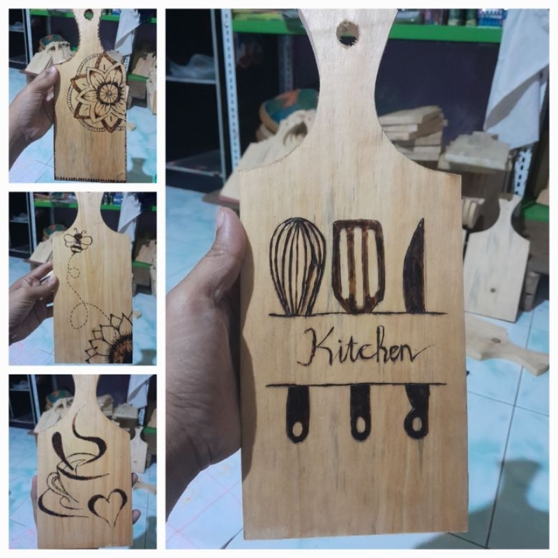 hiasan dinding pyrographi | lukis bakar | hiasan dinding unik | hiasan dinding dapur | hiasan kafe