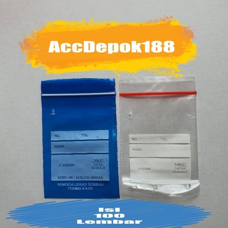 Plastik Klip Obat Apotek / Ziplock Sablon Semoga Lekas Sembuh Uk 7X10 cm warna Bening Biru