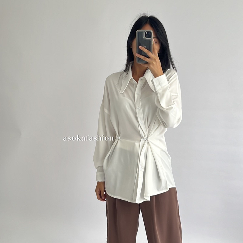 ASOKA Hermesa Shirt 2044 - Kemeja Trendy Oversize Polos Wanita - Outfit Lebaran