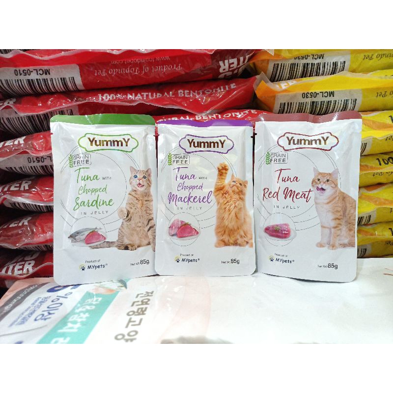 makanan kucing Yummy sachet all varian adult 85g/ yummy pouch/ Yummy