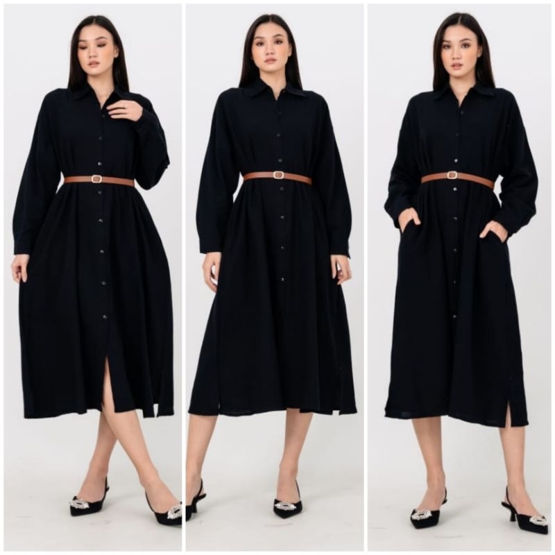 ❣️ SPECIAL PRICE ♡ PREMIUM ♡ ORIGINAL ! RACHELLY TUNIK BIG SIZE COLLAR BUTTON MIDI DRESS WITH BELT ( BUSUI BUMIL HIJAB FRIENDLY )