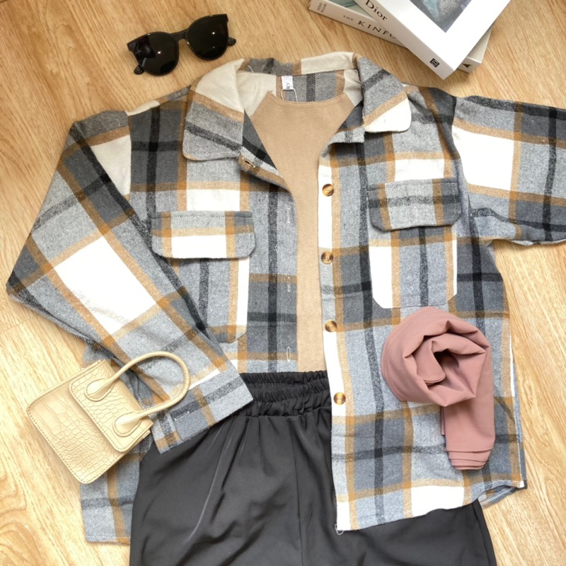 Mocca Shirt / Kemeja Atasan Flanel Import