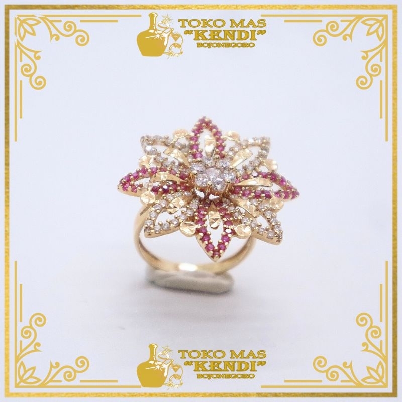 Cincin  Ring SnowFlake Snow Gold emas collection red white stone UBS