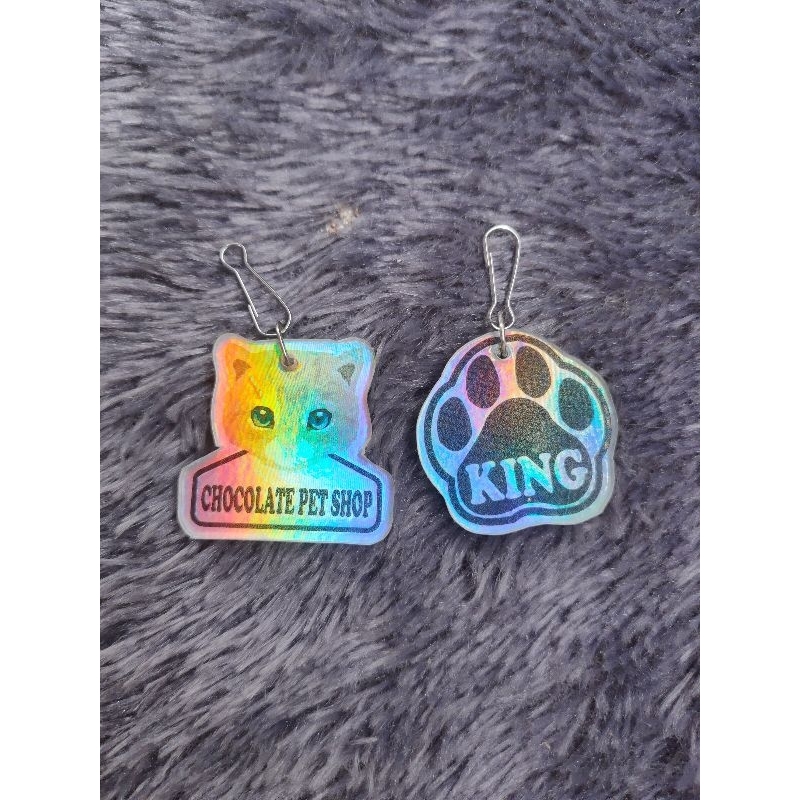 kalung kucing webbing custom nam dan bentuk akrilik hologram