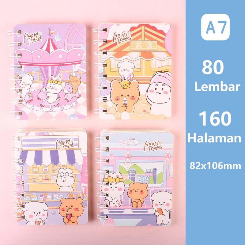 

notebook A7 BERGARIS notes ring buku catatan mini motif onsen taman bermain theme amusement park animal hewan carousel bazaar murah lucu kawaii imut pastel cute ala gaya korea
