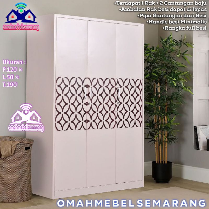 Lemari pakaian 3 pintu besi NIGHT PRINTING Almari rak baju metal steel