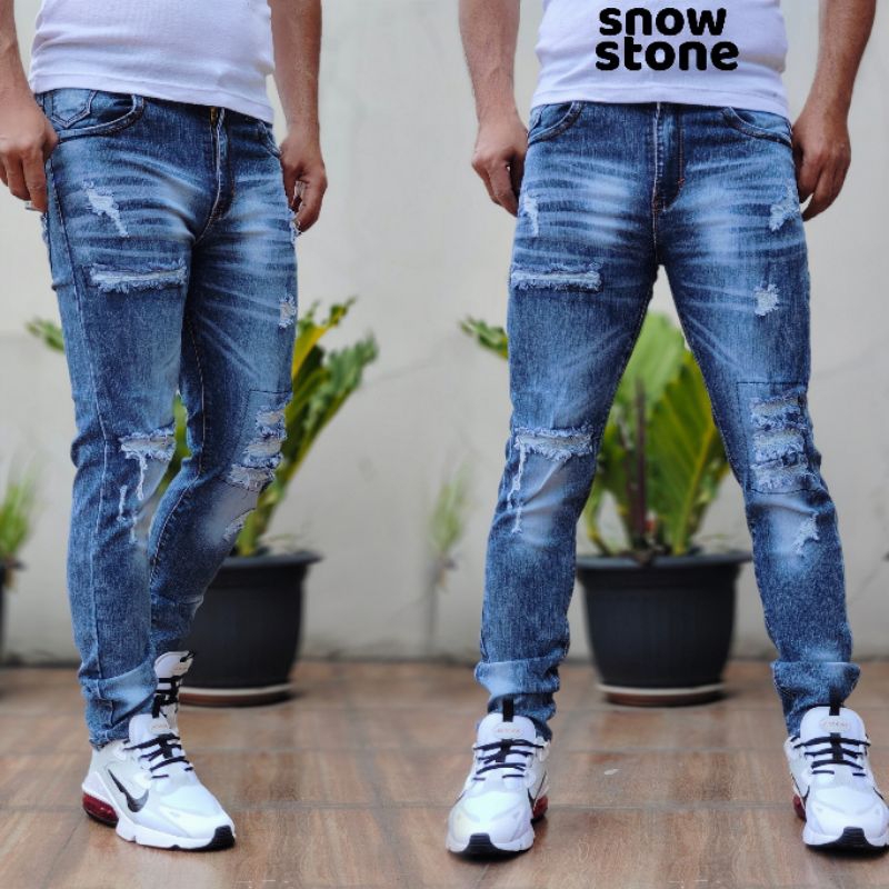 Celana jeans biker sobek petir