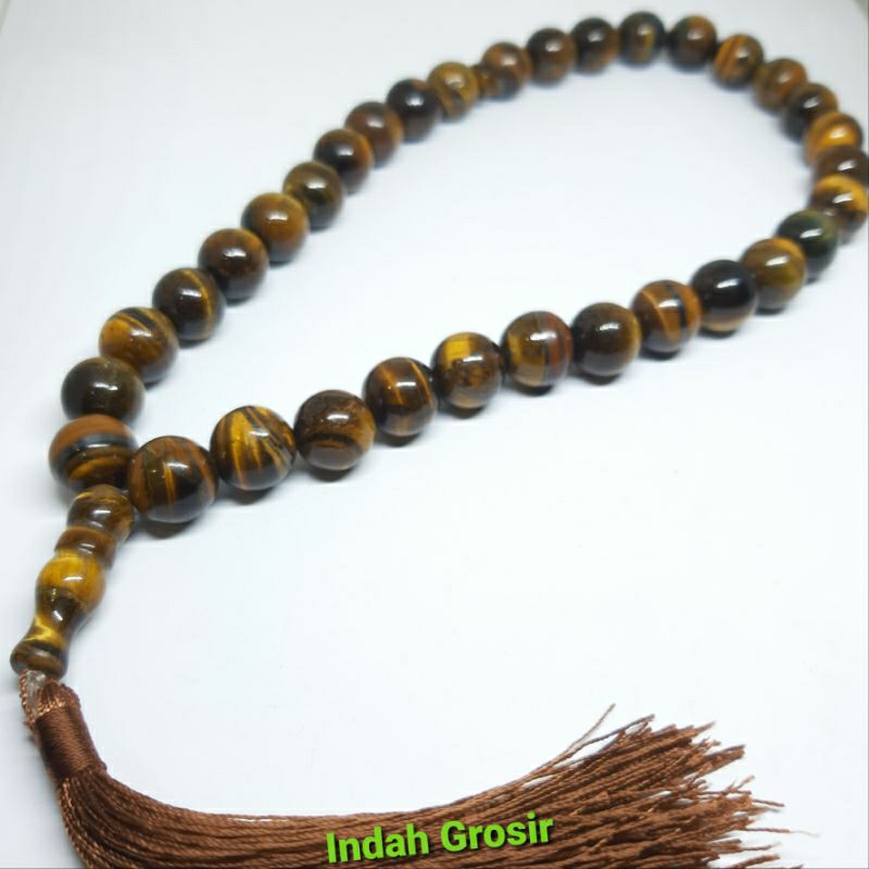 TASBIH BATU NATURAL TIGER EYE SPAH 12MM 33BUTIR