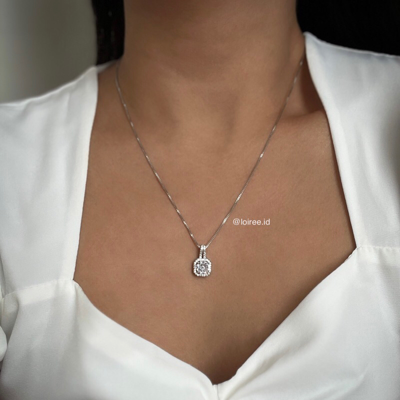 TEORA | Wedding Collection - Zirconia Round Cut Halo Setting Bridal Necklace - Kalung Wanita