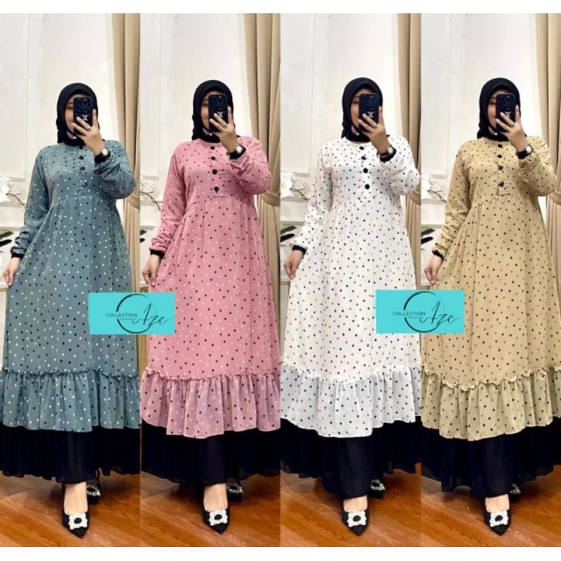 O300 GAMIS CERUTI POLKADOT KANCING AKTIF BUSUI FULL FURING JAHITAN NYATU DRESS WANITA MUSLIMAH KEKIN