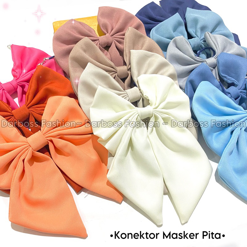 (PART 1 KN PITA) Konektor Masker Pita Kain / BANYAK WARNA / Konektor Masker Hijab Pasmina / Mask Extender / Aksesoris Hijab Head Piece / Strap Mask Anak / Konektor Masker Anak / konektor pita