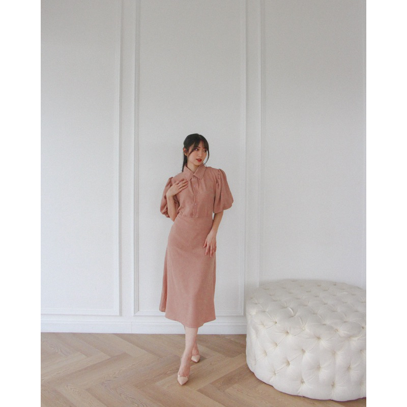 KANON - Maeda Shirt Dress - Dress kemeja midi lengan balon vintage korean look