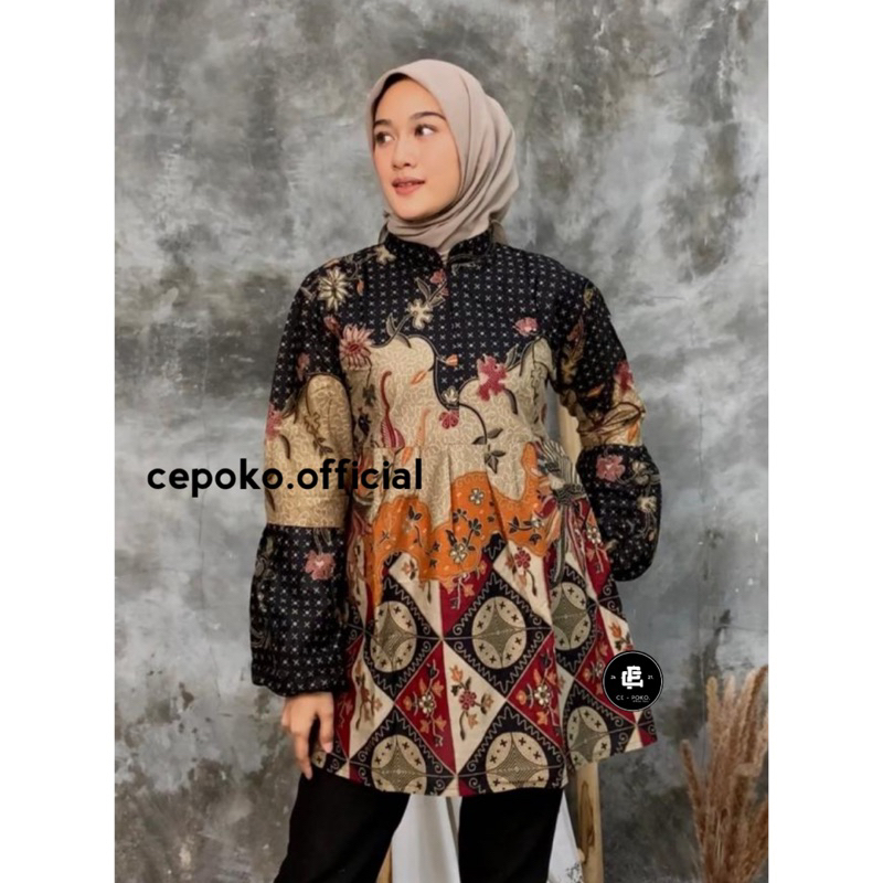 tey-17 Batik wanita ASJ SA HRB026 Kenongo Kemeja Tosca Pendek