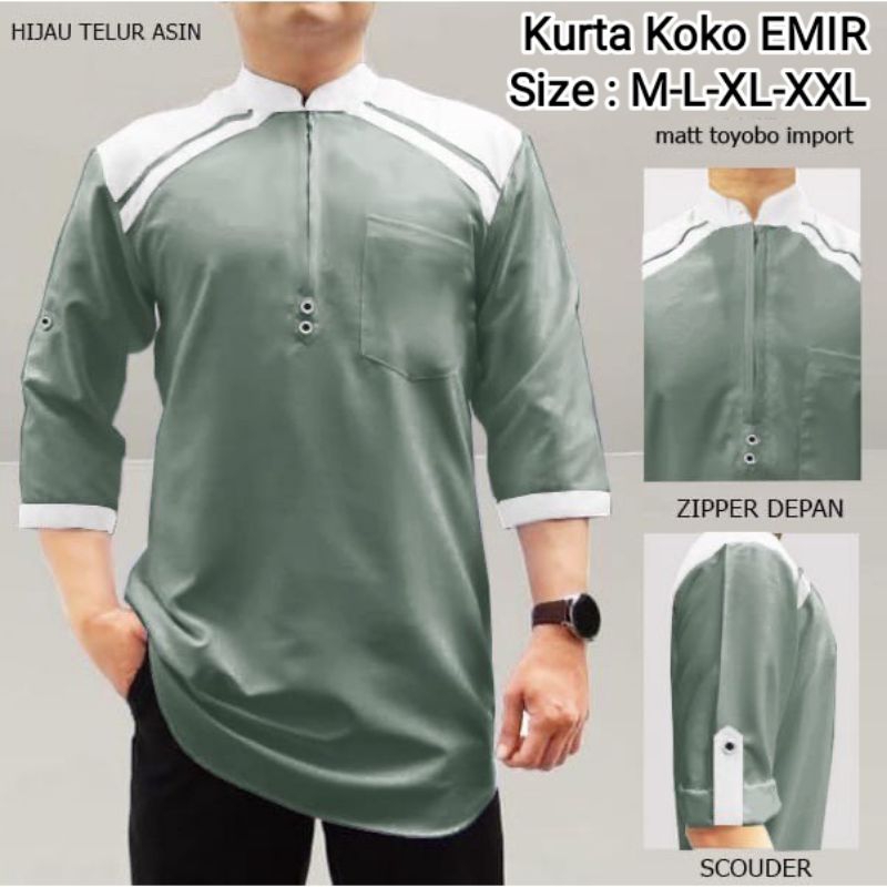 (NEW) EMIR - BAJU KURTA KOKO EMIR DEWASA PRIA LAKI MUSLIM LENGAN TANGAN 3/4 UKURAN SIZE M L XL XXL J