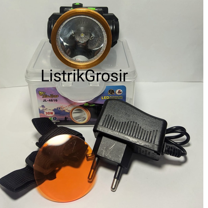 Senter Kepala Jin Long JinLong JL 4616 30W Waterproof 2400Mah Putih / Kuning