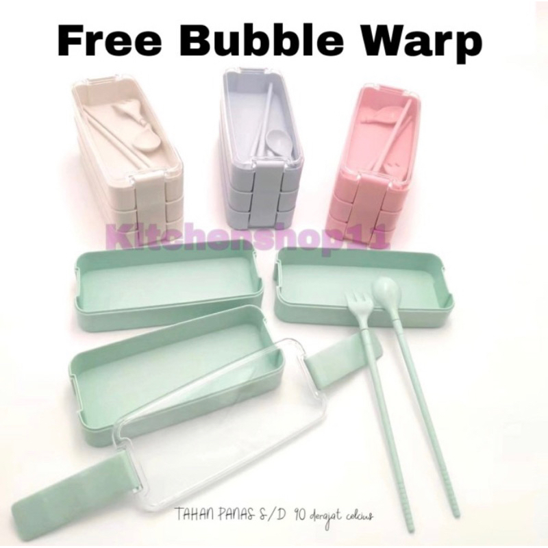 lunch box kotak makan gandum jerami 3 susun tahan panas