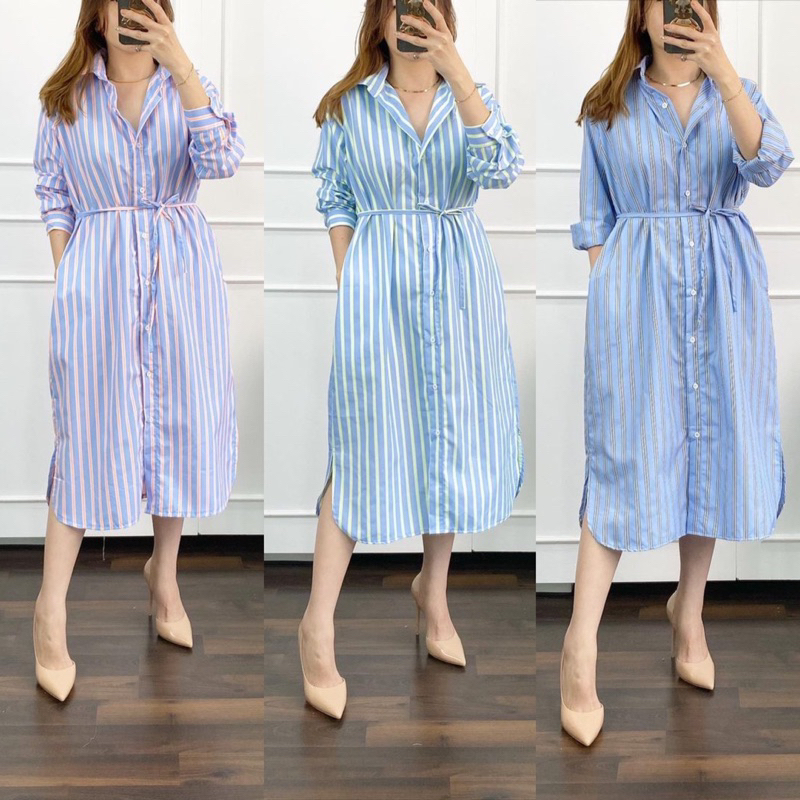 Tunik Kemeja Kancing Motif Garis Bahan Rayon // Kemeja Panjang Garis Garis // Tunik katun // Basic L