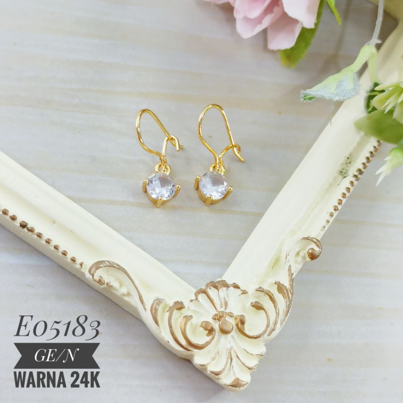 Anting Fashion permata zircon warna 24k gold E05183