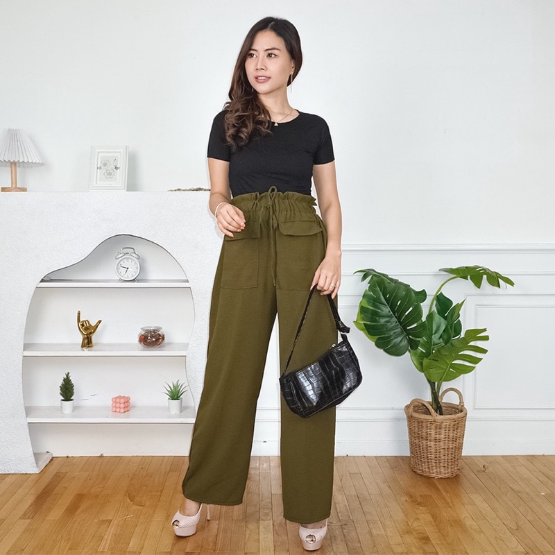 CELANA KULOT HIGHWAIST DOUBLE POCKET CRINKLE AIRFLOW | CELANA WANITA | DREAM POCKET CULLOTE PANTS