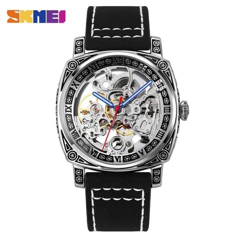 Jam Tangan Mechanical Pria Automatic Movement - 9271 Black with white stitch