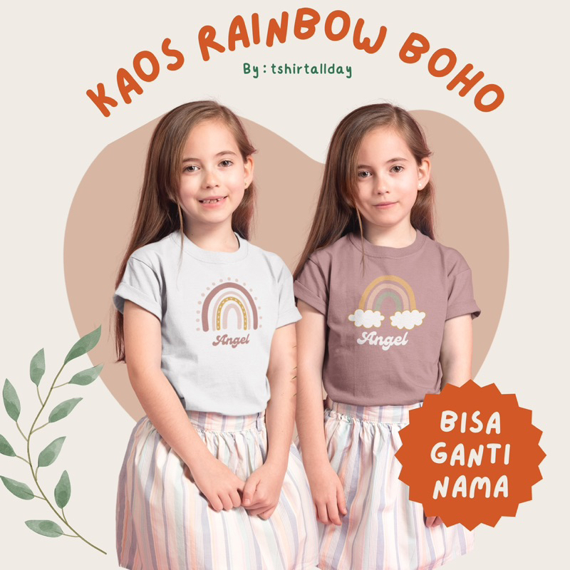 Kaos Anak Rainbow Pelangi Boho bisa Custom Nama Kado Hadiah Birthday