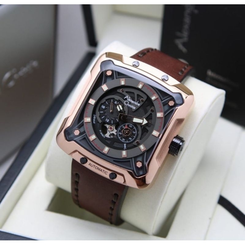 jam tangan pria original ALEXANDRE CHRISTIE AC3030MC AUTOMATIC LEATHER STRAP