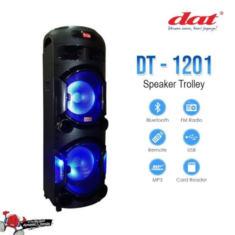 SPEAKER TROLLEY DOUBLE SPIKER TROLI DOBEL WOOFER DAT DT 1201 DT1210 12" X 12 INCH " FREE MICROPHONE 
