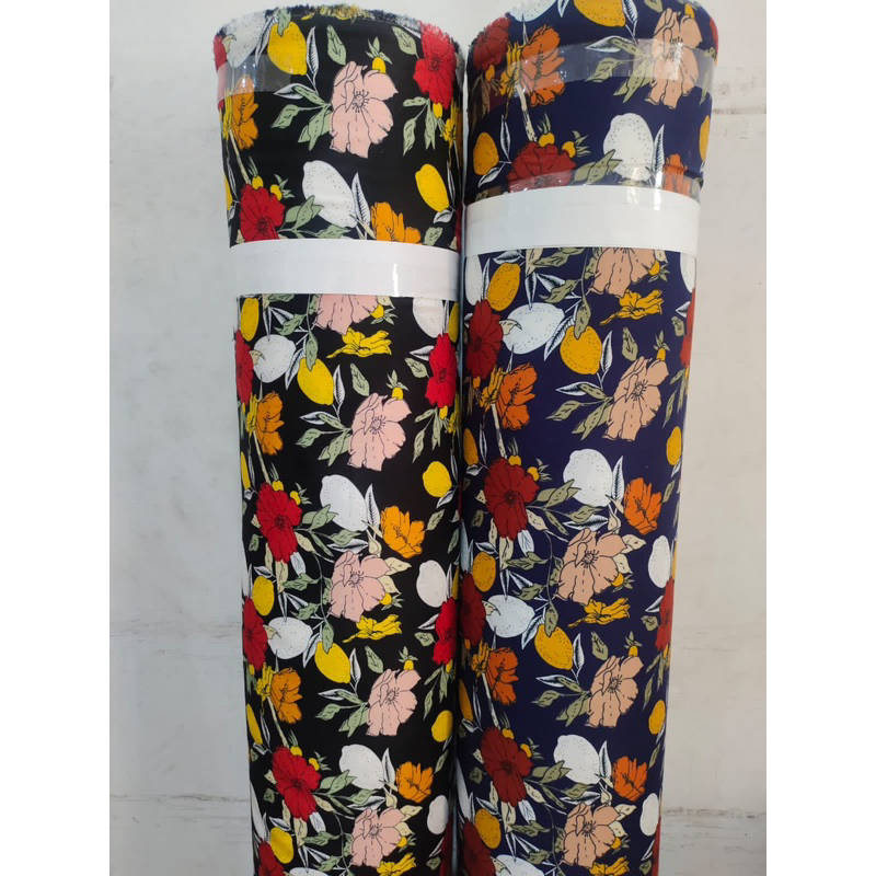 kain katun rayon viscose premium motif bunga terbaru best seller hitam dan navy