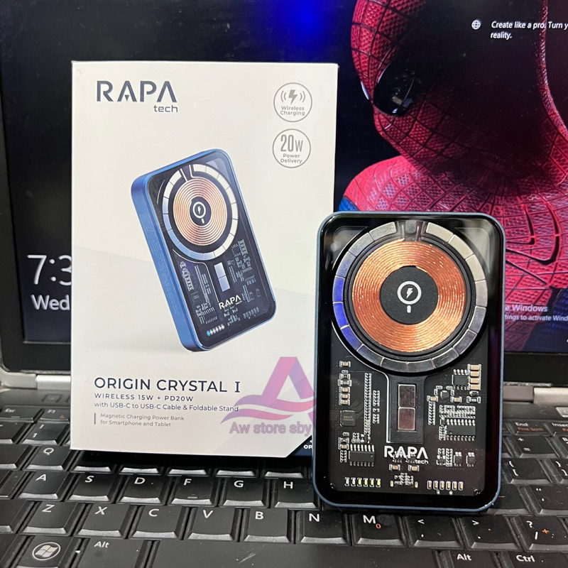 RAPAtech CRYSTAL POWERBANK WIRELESS 15W+PD20W FAST CHARGE POWERBANK TRANSPARANT EXCLUSIVE ORIGINAL