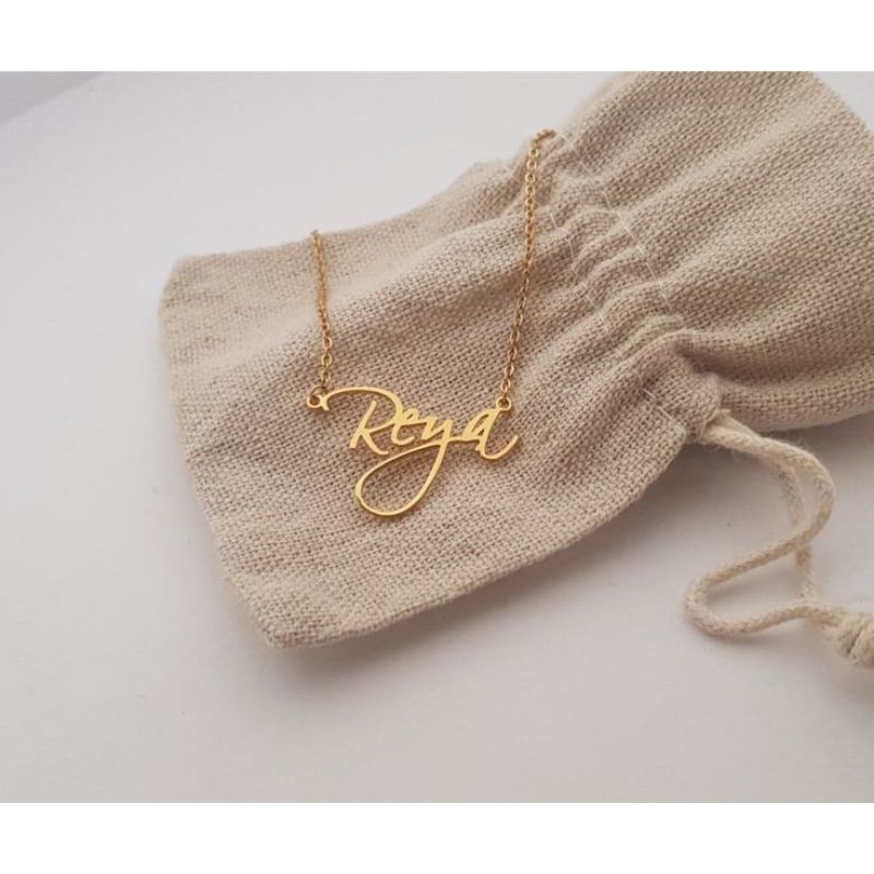 Kalung ukir nama model rumbay cantik perempuan lapis emas 24k asli